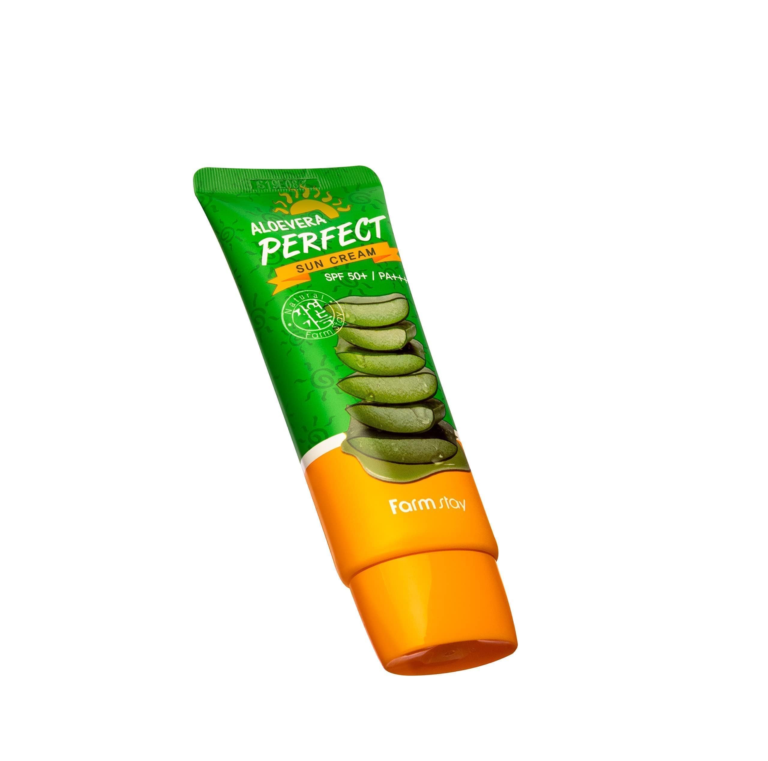 کرم ضد آفتاب فارم استی مدل ALOE VERA PERFECT حاوی آلوئه ورا SPF50 وزن 70 گرم FARM STAY ALOEVERA PERFECT SUN CREAM SPF50