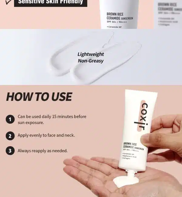 ضد آفتاب کوکسیر حاوی سرامید برنج قهوه ای 50 میل Coxir Brown Rice Ceramide Sunscreen