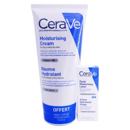 بالم صورت و بدن آبرسان قوی سراوی 177 میل و مرطوب کننده 3 میل سراوی CERAVE BAUME HYDRATANT + CRÈME HYDRATANTE