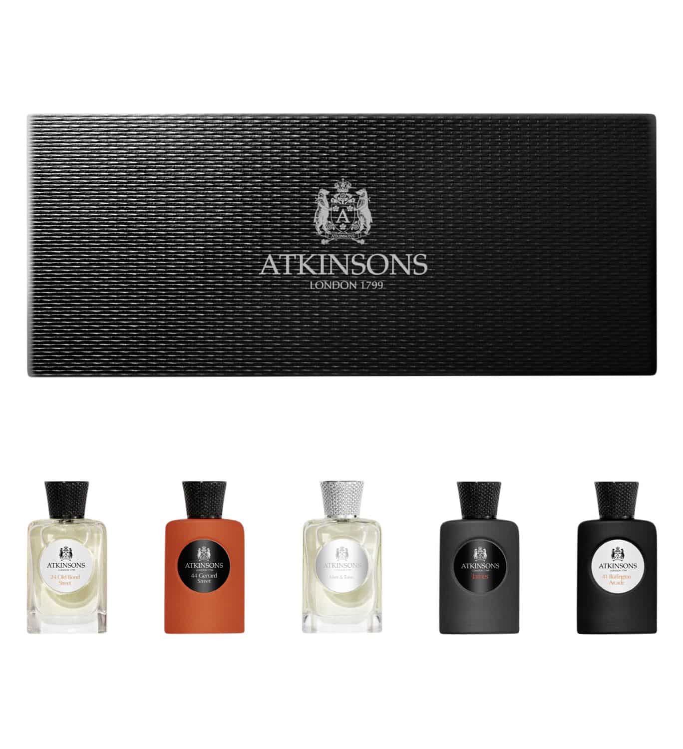 مجموعه عطر مینیاتوری 5 عددی اتکینسون با نت های مرکبات ، چوب ، نعناع و ادویه در حجم هر شیشه 5 میل ATKINSONS LONDON 1997 THE GENTLEFOLK SET