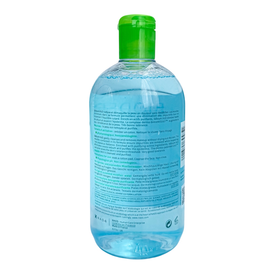 میسلار واتر Sebiom H2O بایودرما مخصوص پوست چرب و مختلط حجم 500 میل