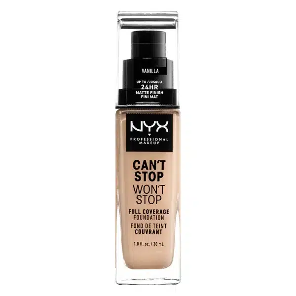 کرم پودر مات و فول کاور وانیلا نیکس مدل CAN’T STOP nyx professional makeup can’t stop won’t stop 24 hour foundation