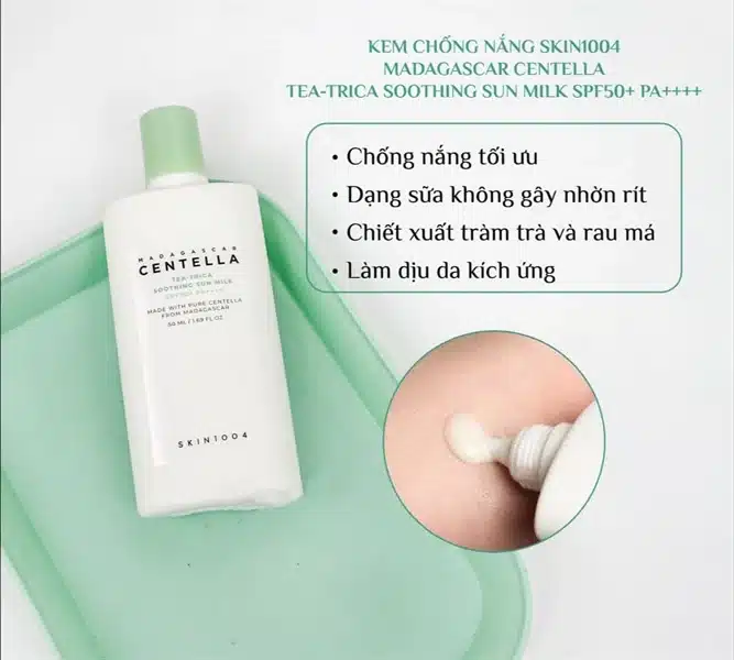 ضد آفتاب چای سبز سنتلا اسکین 1004  SKIN 1004 MADAGASCAR CENTELLA – TEA-TRICA SOOTHING SUN MILK – 50 ml
