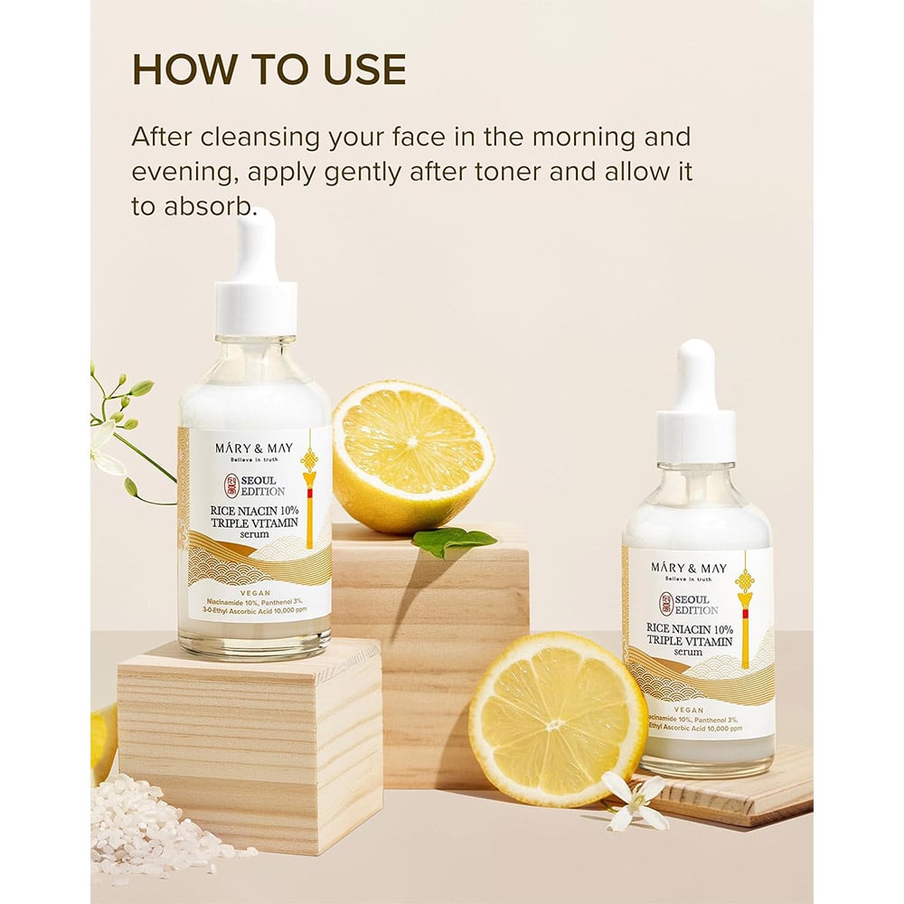 سرم نیاسین و برنج سئول ادیشن مری اند می 80 میل Mary&May Rice Niacin 10% Triple Vitamin Serum Seoul Edition