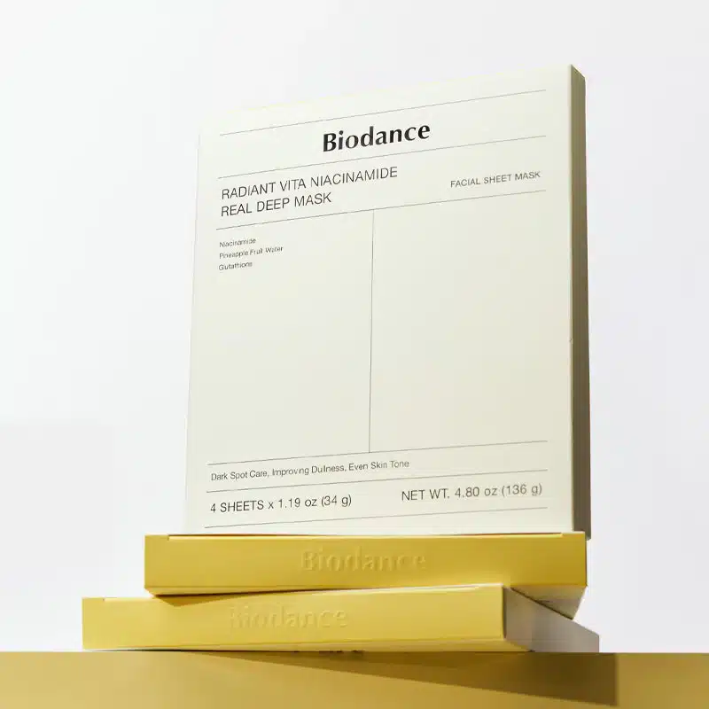 ماسک ورقه ای روشن‌کننده نیاسینامید بایودنس 4 عددی Biodance Radiant Vita Niacinamide Real Deep Mask