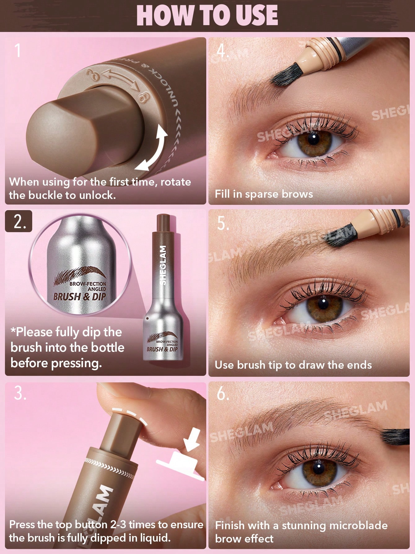 هاشور ابرو شیگلم 8 رنگ متنوع SHEGLAM Brow-Fection Angled Brush & Dip