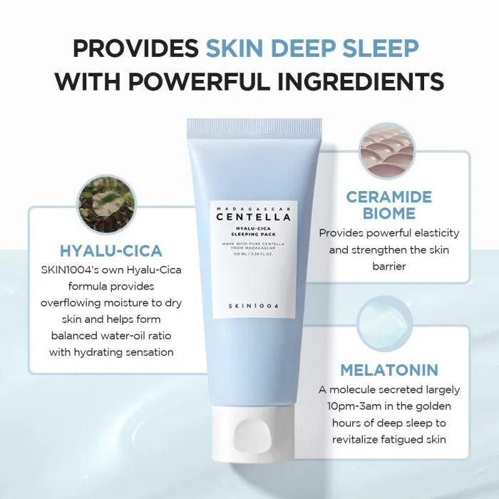 ماسک خواب آبرسان هیالو سیکا سنتلا اسکین 1004 ماداگاسکار hyalu cica sleeping pack centella madagascar skin1004