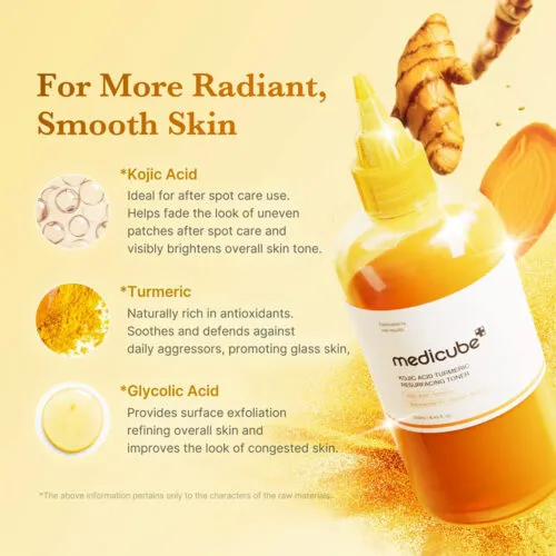تونر ترمیم کننده و روشن کننده کوجیک اسید و زردچوبه مدی کیوب 250 میل Medicube Kojic Acid Turmeric Resurfacing Toner