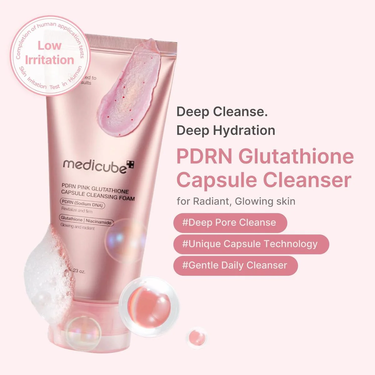 فوم کپسولی پاک کننده صورت مدیکیوب PDRN Medicube PDRN PINK GLUTATHIONE CAPSULE CLEANSING FOAM 120g