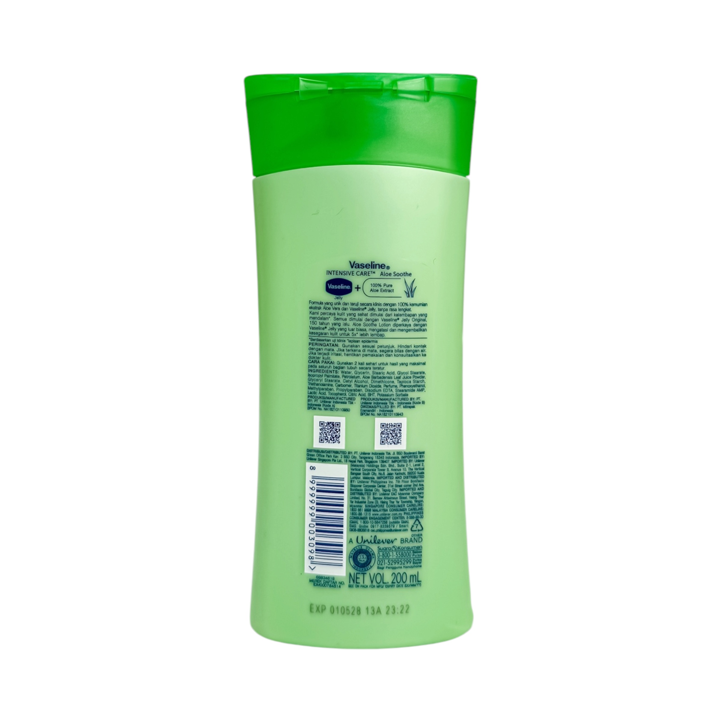 لوسیون بدن وازلین آلوئه ورا حجم 200 میل Aloe Soothe Vaseline intensive care aloe soothe body lotion