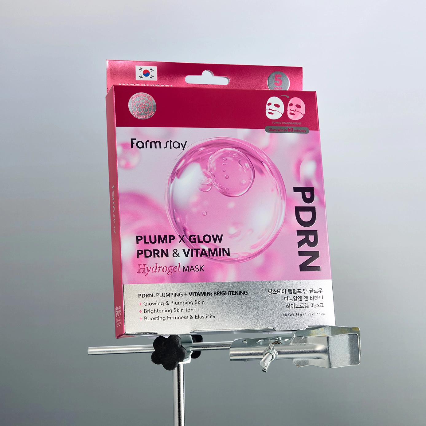 ماسک ورقه ای هیدروژلی فارم استی حاوی پی در آر ان و ویتامین (5 ورق) Farmstay – Plump x Glow PDRN and Vitamin Hydrogel Mask, 5 sheets