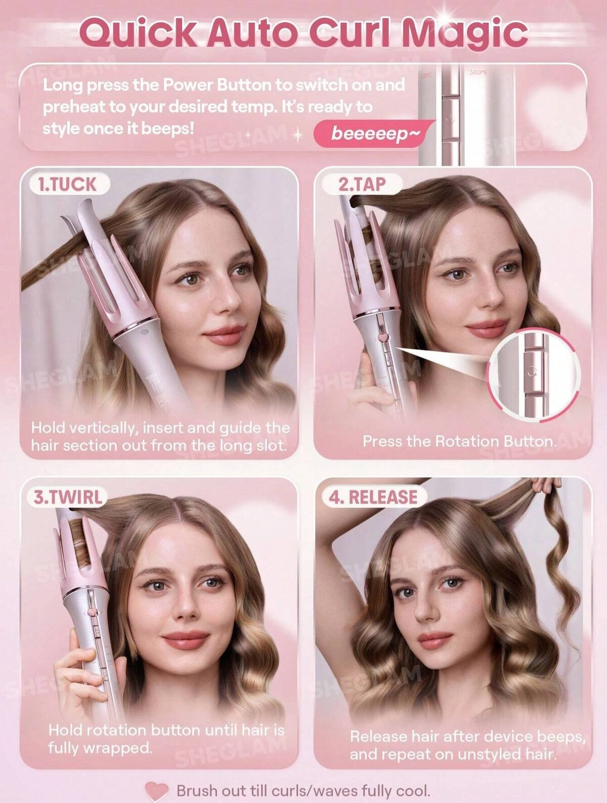 دستگاه فر کننده مو شیگلم مدل SHEGLAM Cupid’s Charm One-Touch Instant Curler 32mm