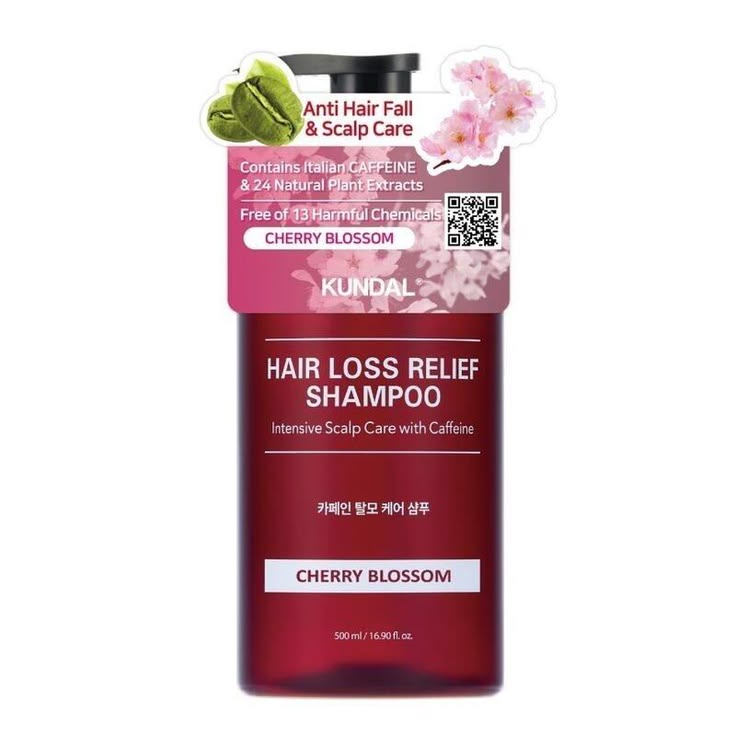 شامپو ضد ریزش مو کافئین کوندال با رایحه شکوفه گیلاس حجم 500 میل KUNDAL Hair Loss Relief Shampoo
